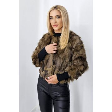 Jacheta scurta Benjo, din blana naturala de vulpe, Maro