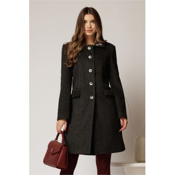 Palton Amira gri antracit cu brosa pe guler