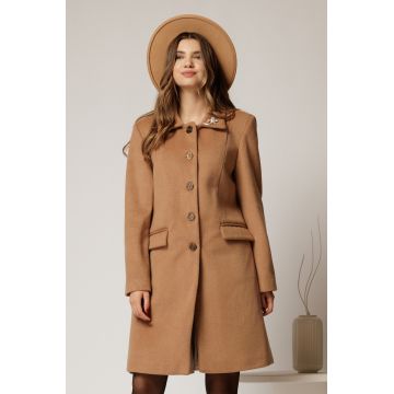 Palton Amira maro cu brosa pe guler