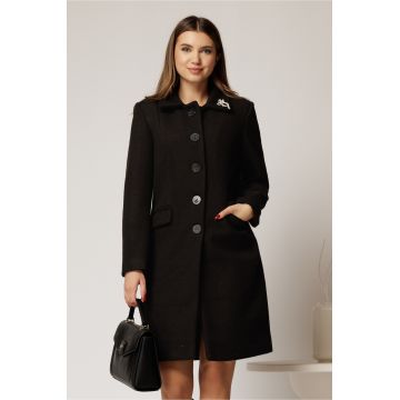 Palton Amira negru cu brosa pe guler