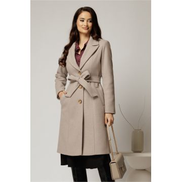 Palton dama bej midi elegant cu croi cambrat