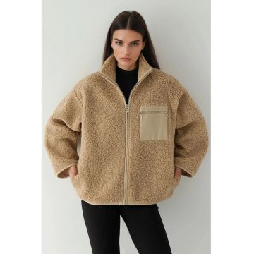 Palton dama  cu buzunare texturate - gri deschis