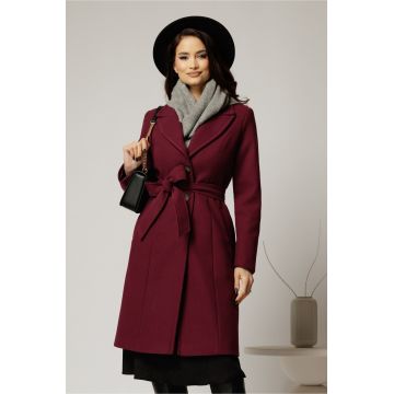 Palton dama magenta midi elegant cu croi cambrat