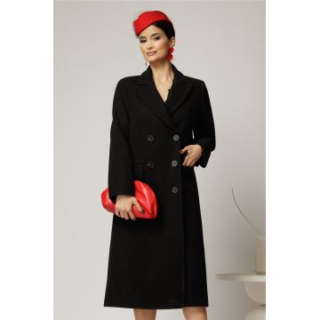 Palton dama negru lung croi drept cu rever