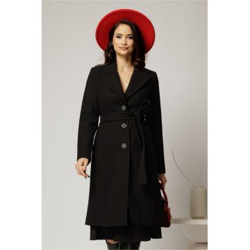 Palton dama negru midi elegant cu croi cambrat