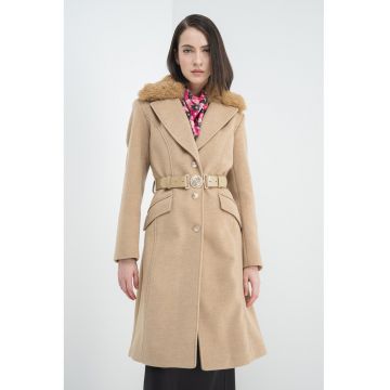 Palton din amestec de lana cu cordon in talie