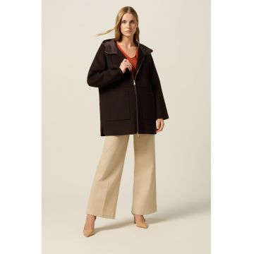 Palton din amestec de lana cu gluga