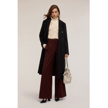 Palton din amestec de lana cu model cu doua randuri de nasturi