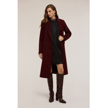 Palton din amestec de lana cu model cu doua randuri de nasturi