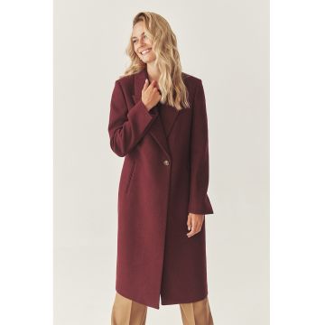Palton din amestec de lana cu revere decupate