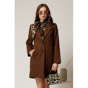 Palton din stofa maro inchis cu buzunare