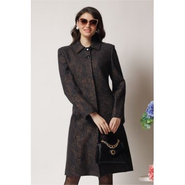 Palton elegant din lana negru cu fir lurex auriu