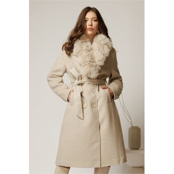 Palton ivoar midi drept cu blanita la guler