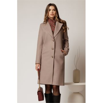 Palton lung gri cu croi drept si inchidere cu nasturi