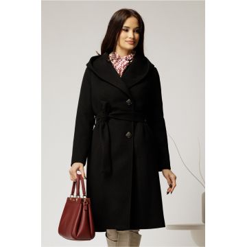 Palton negru din stofa groasa cu gluga