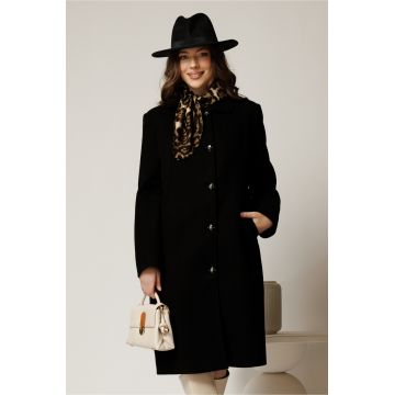 Palton negru lung matlasat din lana