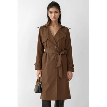 Palton pentru dama -  cu captuseala - croiala confortabila - textil - maro