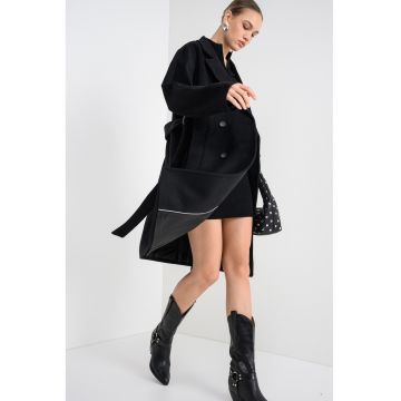 Palton uni din amestec de lana cu model petrecut