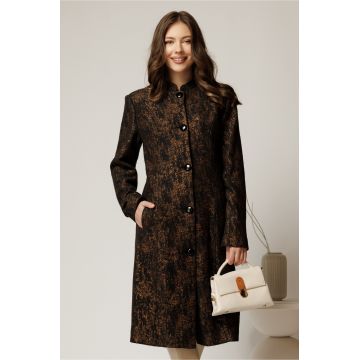 Pardesiu din lana negru caramiziu cu guler tunica