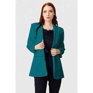 Sacou business BLUMY, cu buzunare decorative, Turquoise inchis, Marime XL/2XL