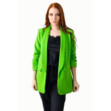 Sacou casual Adnana, fara inchidere, cu buzunare decorative, Verde smarald, Marime S/M