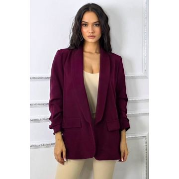 Sacou casual Alessia, cu revere si buzunare decorative, Burgundy, Marime S/M