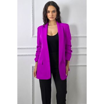 Sacou casual Alessia, cu revere si buzunare decorative, Violet, Marime S/M