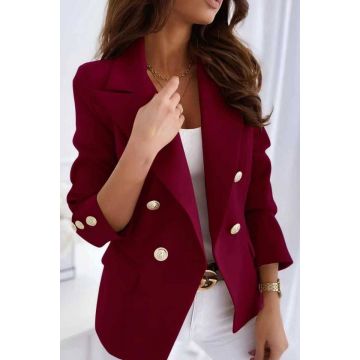 Sacou dama Zayre, cu butoni si buzunare decorative, Visiniu, Marime S/M