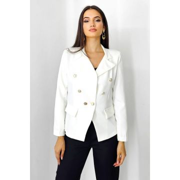 Sacou dama Zayre, cu nasturi decorativi si buzunare cu clapa, Alb, Marime S/M