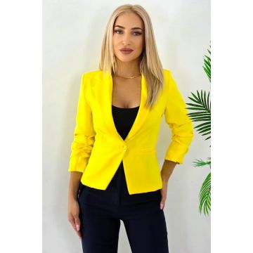 Sacou elegant Gisela, maneca cu fronseu si croi scurt, Galben