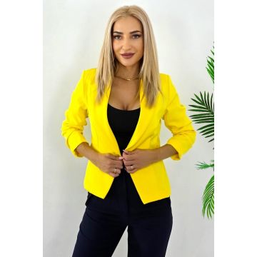 Sacou elegant Gisela, maneca cu fronseu si croi scurt, Galben