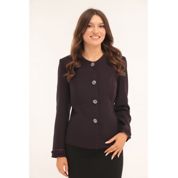 Sacou elegant mov-pruna cu volanase la maneci