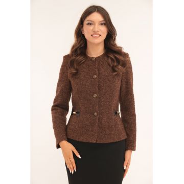 Sacou maro din stofa cu lână si fundite decorative satinate