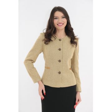 Sacou mustar din stofa cu lana si catifea