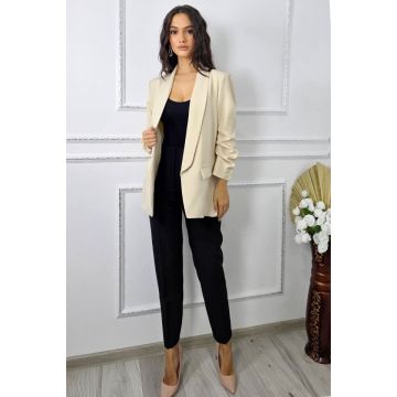 Sacou office Alessia, cu buzunare decorative, Crem deschis, Marime S/M