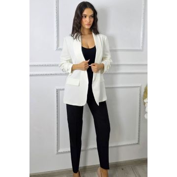 Sacou office Alessia, cu revere si buzunare decorative, Alb, Marime S/M