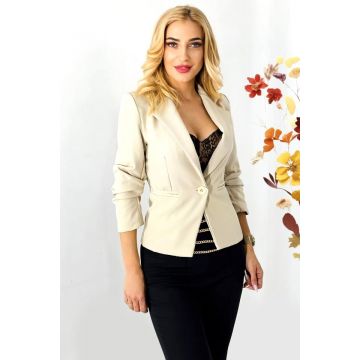 Sacou scurt elegant Gisela, cu maneca lunga incretita si interior satinat, Crem