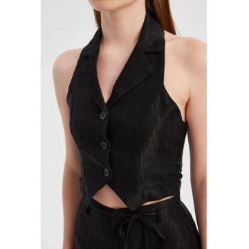 Vesta pentru dama  cu decolteu in V - poliester - negru