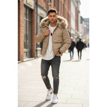 Geaca barbati groasa de iarna  imblanita  bej 2555 T8-2
