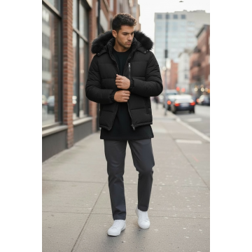 Geaca barbati groasa de iarna  imblanita  neagra 2555