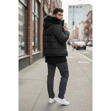 Geaca barbati groasa de iarna  imblanita  neagra 2555