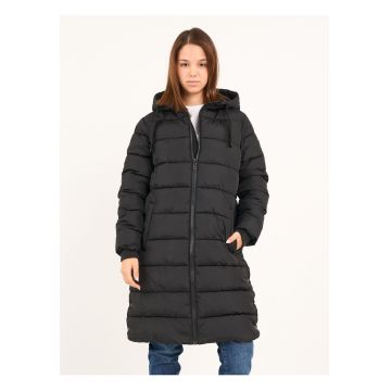 Jachetă dama  lungă cu glugă - neagr