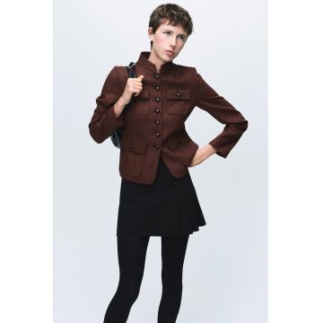 Jacheta din amestec de lana cu buzunare pe piept