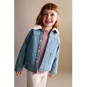 Jacheta din denim cu guler de blana sintetica