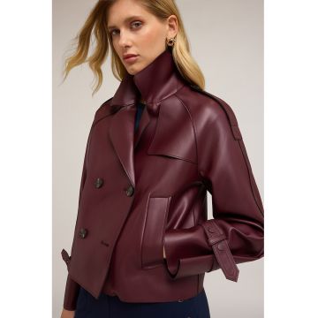 Jacheta din piele ecologica cu design cu nasturi dubli