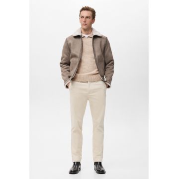 Jacheta din piele intoarsa sintetica cu fermoar