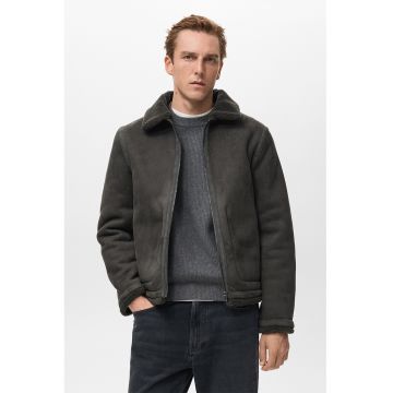 Jacheta din piele intoarsa sintetica cu fermoar