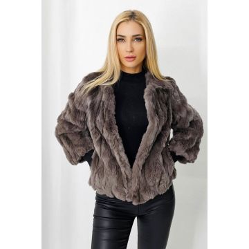 Jacheta Gosep scurta din blana naturala de iepure, Maro