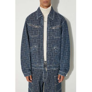 Kenzo geacă din denim Trucker Denim Jacket Weave bărbați, de tranziție, oversized, FE65DV3106J2.DD