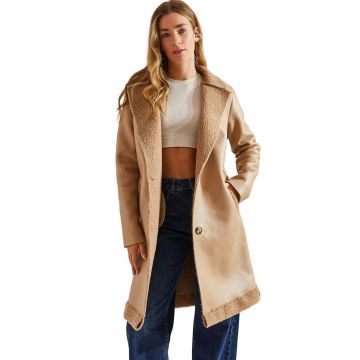 Palton dama -  Piele ecologica - Maro